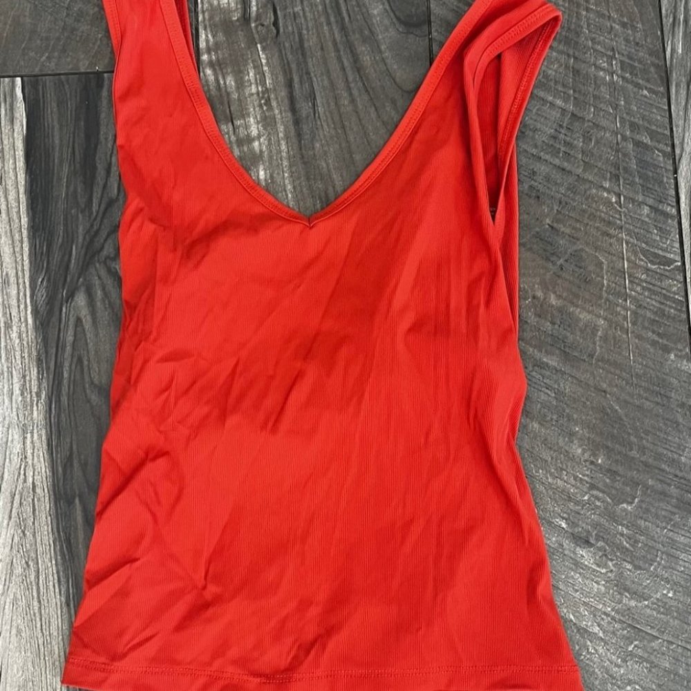 Orange Ribbed V Tank